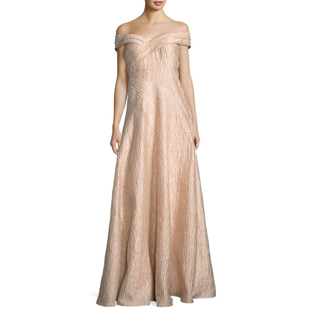 Aidan Mattox Off-the-shoulder Jacquard A-line Gown in Light Mink
